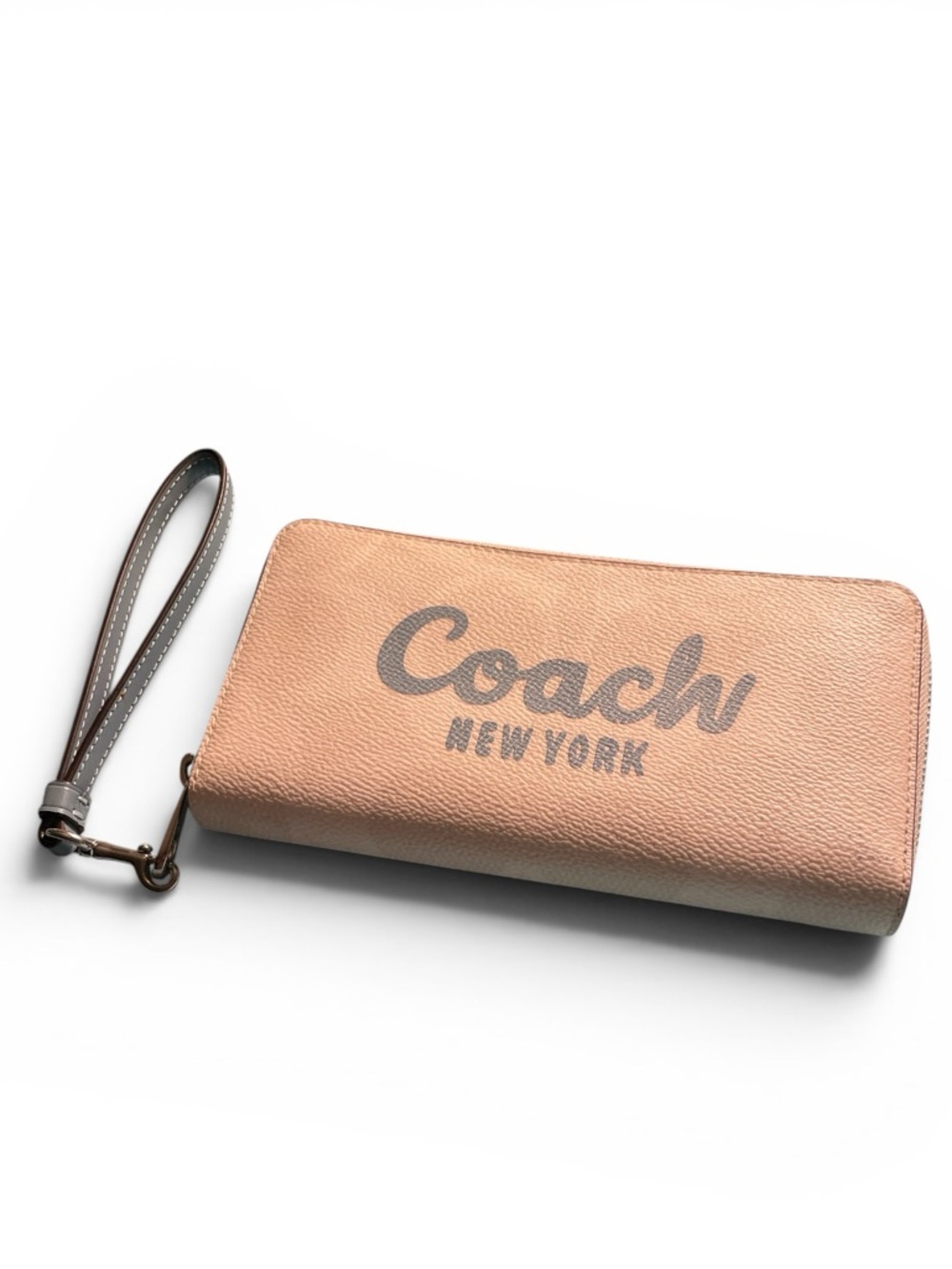Coach Script Logo Pebble Leather Long Zip Around Wristlet Wallet and box